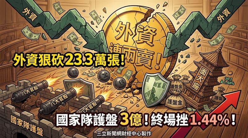 【盤前】外資連2賣!國家隊再砸3億護「這檔」 終場仍挫逾1%(新聞配圖)