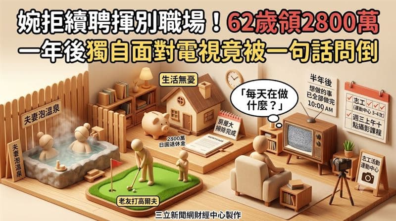 婉拒續聘揮別職場!62歲領2800萬 一年後獨自面對電視竟被一句話問倒(新聞配圖)