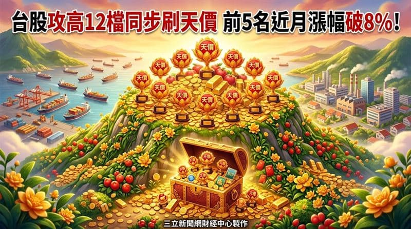 台股攻高12檔同步刷天價 前5名近月漲幅破8%!(新聞配圖)
