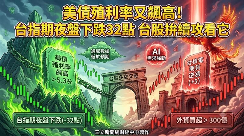 【盤前】美債殖利率又飆高！台指期夜盤下跌32點　台股拚續攻看它（新聞配圖）