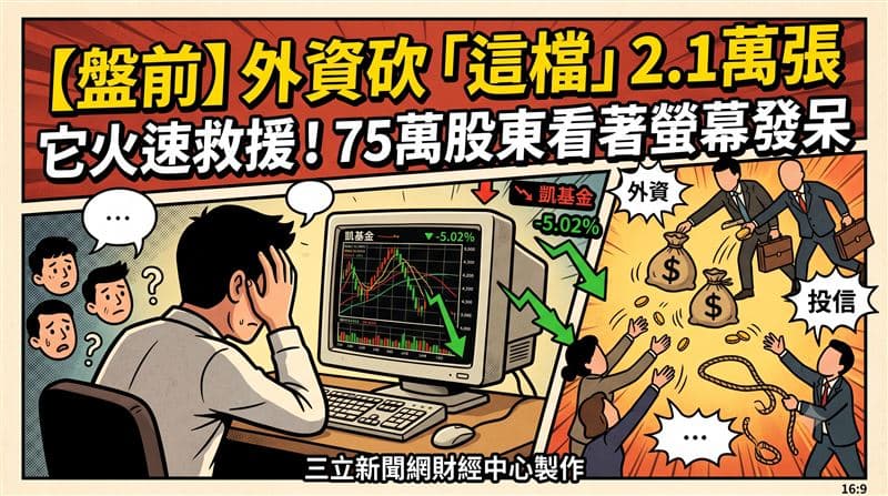 【盤前】外資砍「這檔」2.1萬張 它火速救援!75萬股東看著螢幕發呆(新聞配圖)
