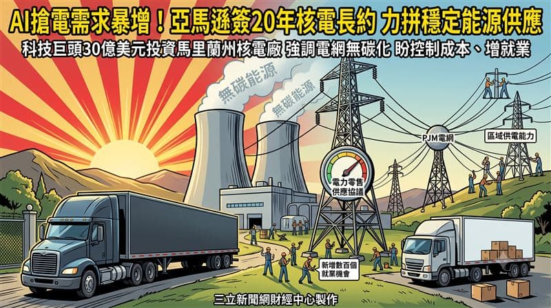 AI搶電需求暴增!亞馬遜簽20年核電長約 力拼穩定能源供應(新聞配圖)