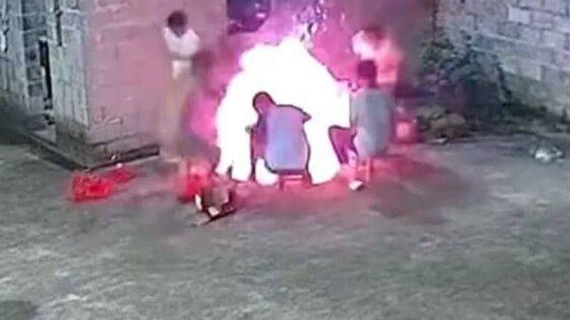 一家7口烤肉突傳巨響！ 水泥地炸裂噴火碎石狂飛2公尺險釀悲劇（新聞配圖）