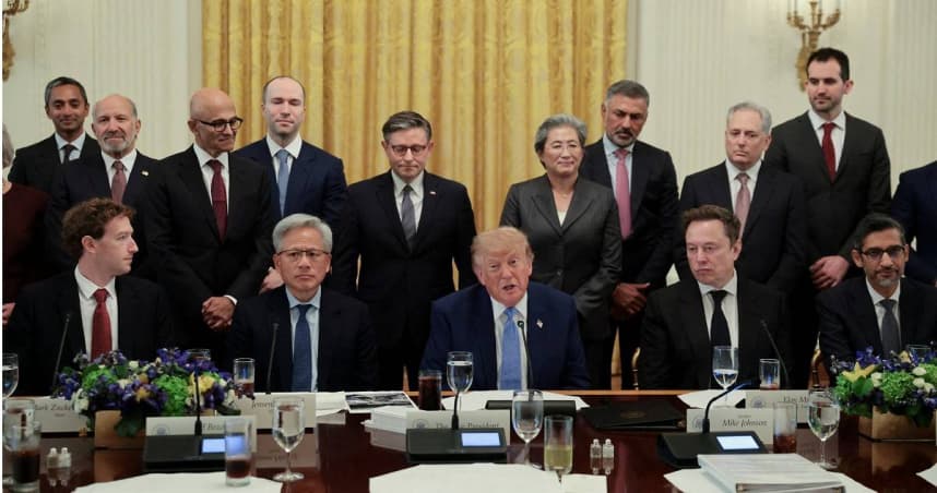 黃仁勳、祖克柏、馬斯克齊聚白宮！川普推AI安全協議　擬設委員會監管（新聞配圖）