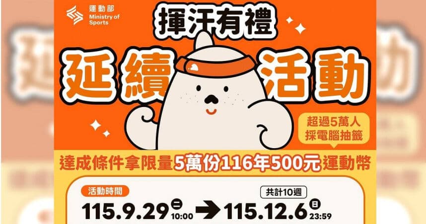 揮汗有禮第2階段活動今開跑！「500元運動幣」領取方式一次看（新聞配圖）