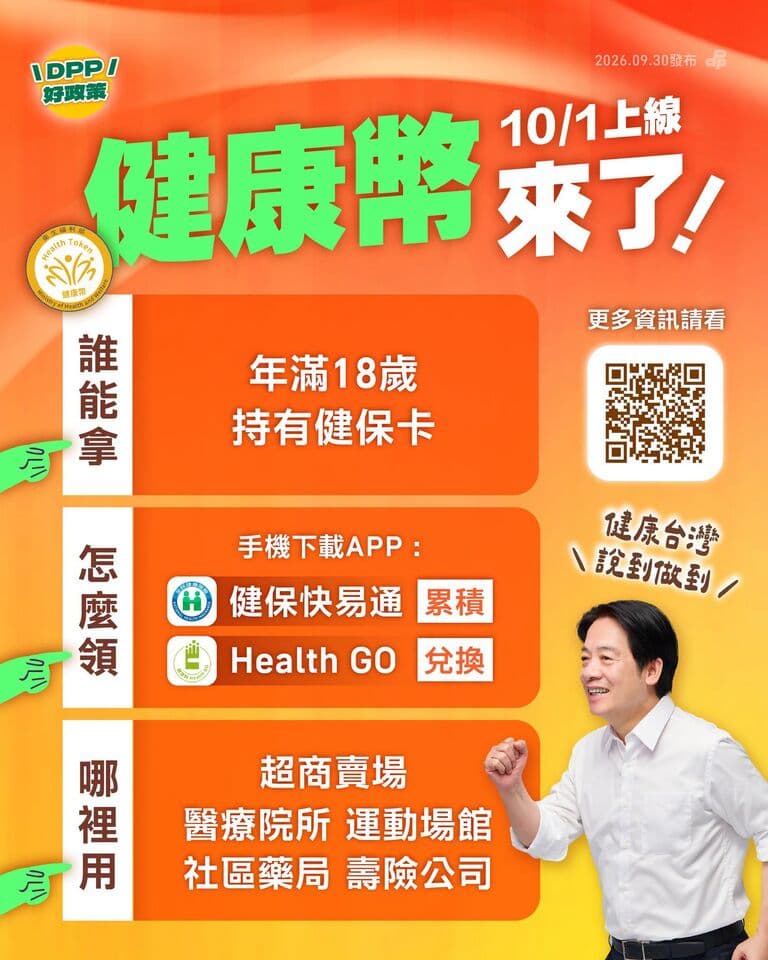 健康幣明上路! 一圖看「誰能拿、怎麼領、哪裡用」(新聞配圖)