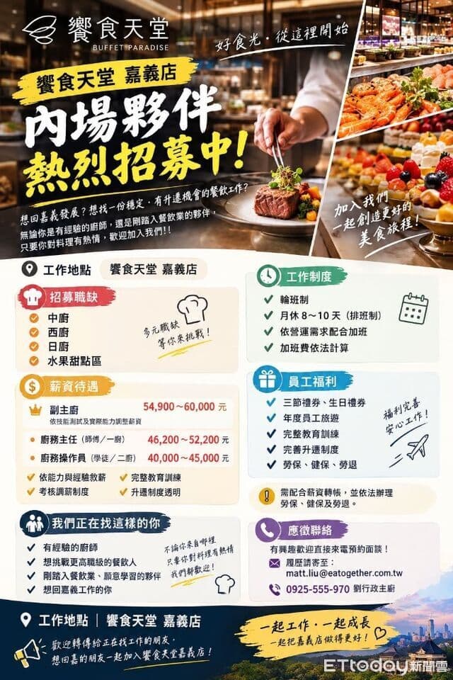副主廚月薪6萬、學徒起薪40K　饗食天堂進軍嘉義掀百匯大戰（新聞配圖）