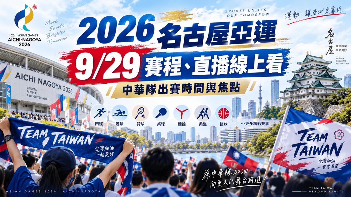 2026 名古屋亞運 9/29 賽程、直播線上看:中華隊出賽時間與焦點(新聞配圖)