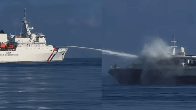 3次廣播仍拒離!中國漁船挨海巡水砲狂噴90秒 立委喊「爽」:稅金花在這裡(新聞配圖)