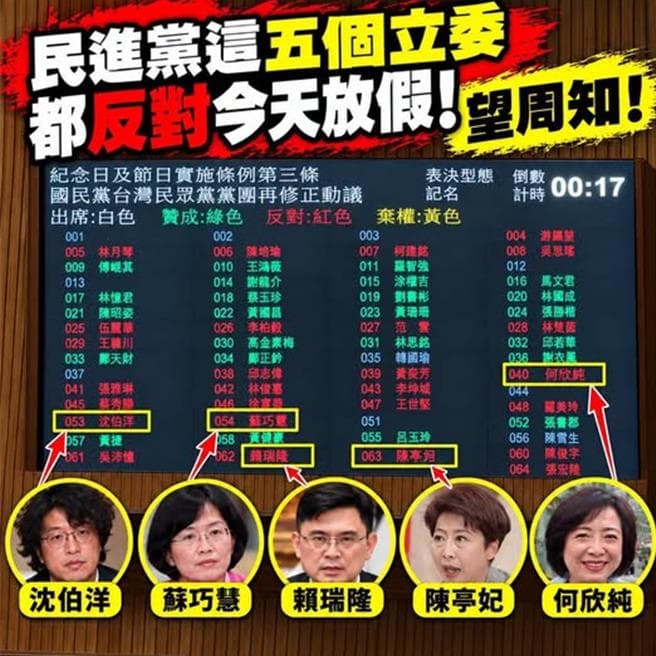 楊植斗點名沈伯洋   當過老師卻反對教師節放假（新聞配圖）