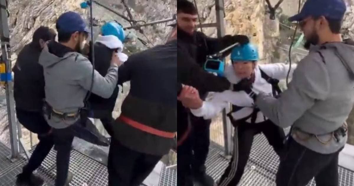 女遊客崩潰喊「不要」!拒跳79公尺高峽谷 竟遭工作人員踢膝逼玩(新聞配圖)